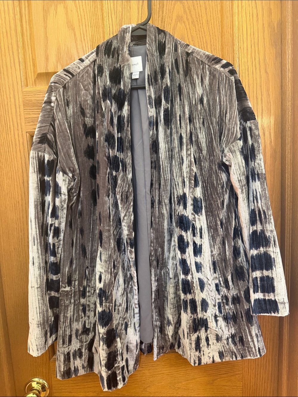 PURE JILL Open-Front Crushed Velvet Lightweight Blazer / Duster w Pockets Sz S